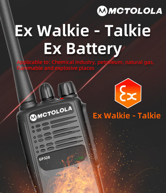 MOTOLOLA GP328 EX explosion-proof walkie talkie, with a battery life of 15 days, suitable for industrial two-way radios in chemical plants, refineries, and natural gas plants, dustproof and rainproof