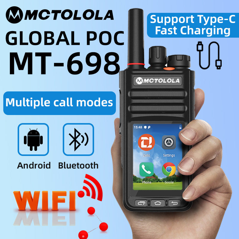 MCTOLOLA New Zello Android 9.1 Intelligent Touch Radio Real PTT WIFI Bluetooth 2G 4G Handheld POC 8000 km Global Coverage