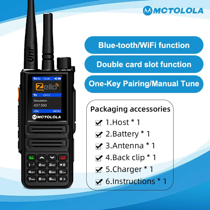 MOTOLOLA ZELLO Android 2G 4G network radio long range analog VHF/UHF two mode radios walkie talkie compatible ptt-poc global app