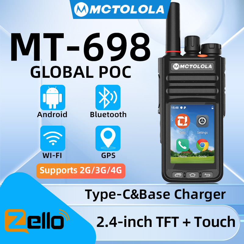 MCTOLOLA New Zello Android 9.1 Intelligent Touch Radio Real PTT WIFI Bluetooth 2G 4G Handheld POC 8000 km Global Coverage
